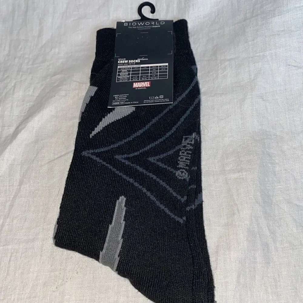 BIO WORLD Marvel Black Panther Crew Socks NWT